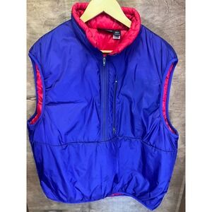 Vintage Patagonia Puffball Vest Mens Large Blue Red Half Zip Made in USA 90s